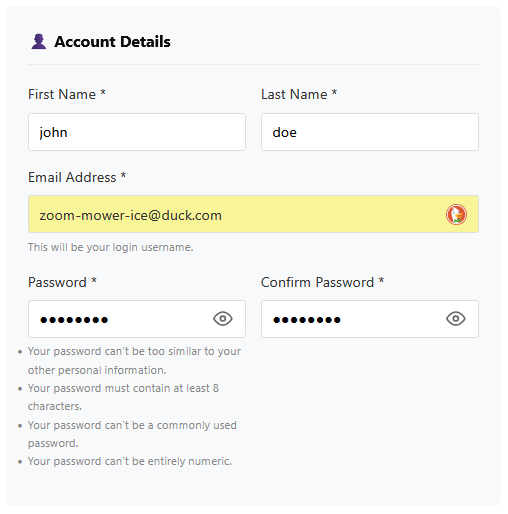 Club admin account details
