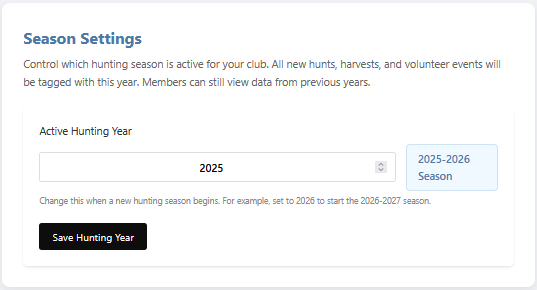 Choose active hunting season year