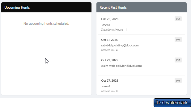 Recent and upcoming hunt activity