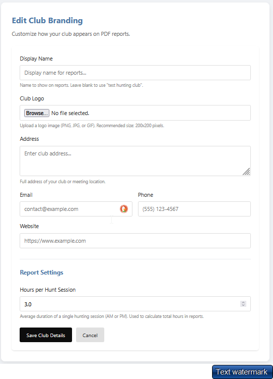 Club branding settings