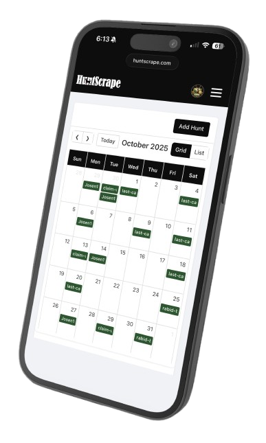 Hunt calendar on mobile