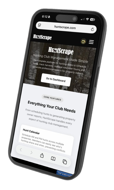 HuntScrape homepage on mobile