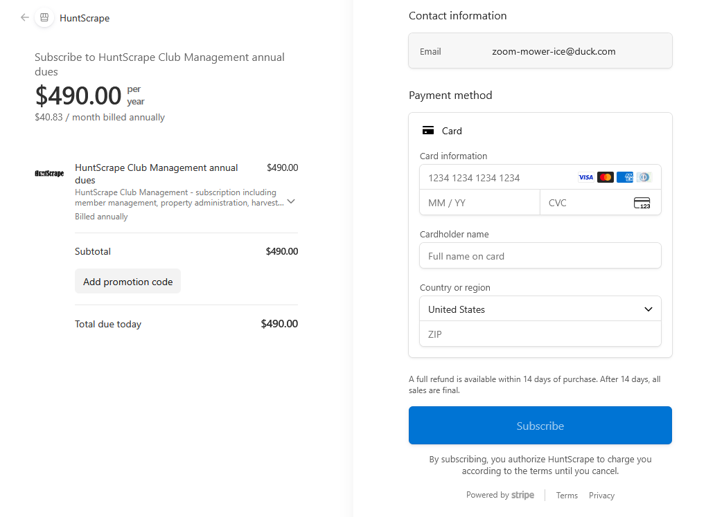 Secure Stripe payment screen