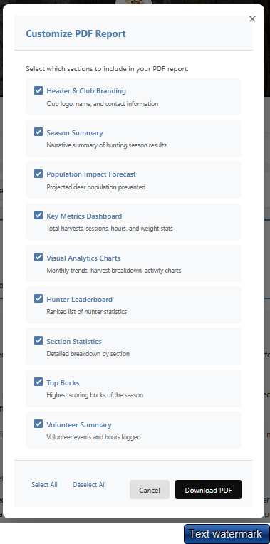 PDF report export options