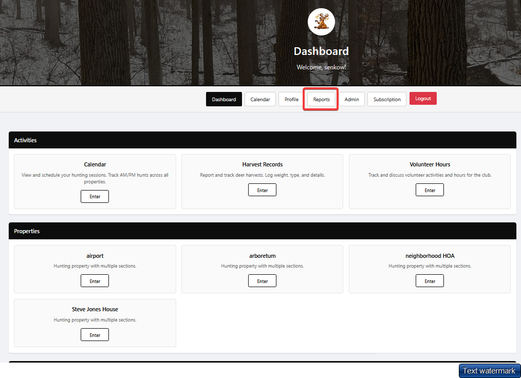 Reports button on dashboard